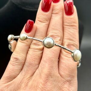 cultured pearl ippolita hammered bangle 9 station pearls sterling silver *rare